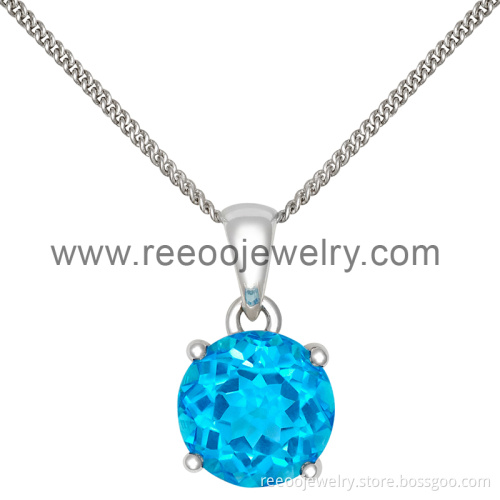 Rhodium Plated Sapphire Chain Necklace, Heavy Metal Charm Necklace Jewelry
